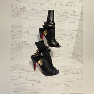 Christian Louboutin Paris Open Toe Booties Size 36 Black Leather Ankle Strap